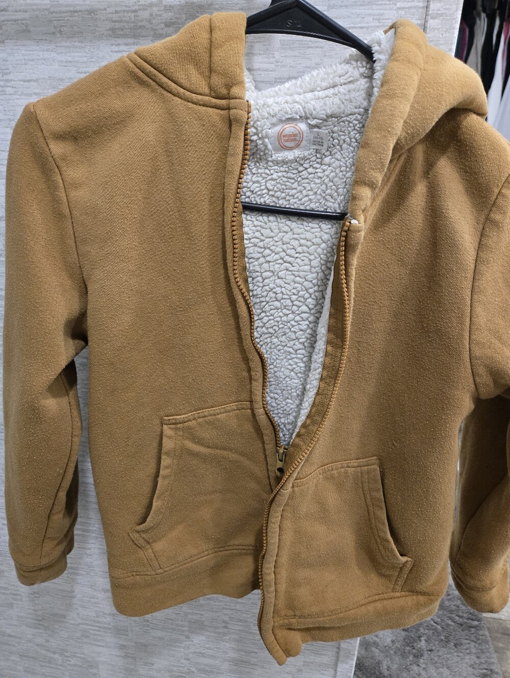 wonder nation Caramel Brown Hooded Zip Jacket with Cream Sherpa Lining